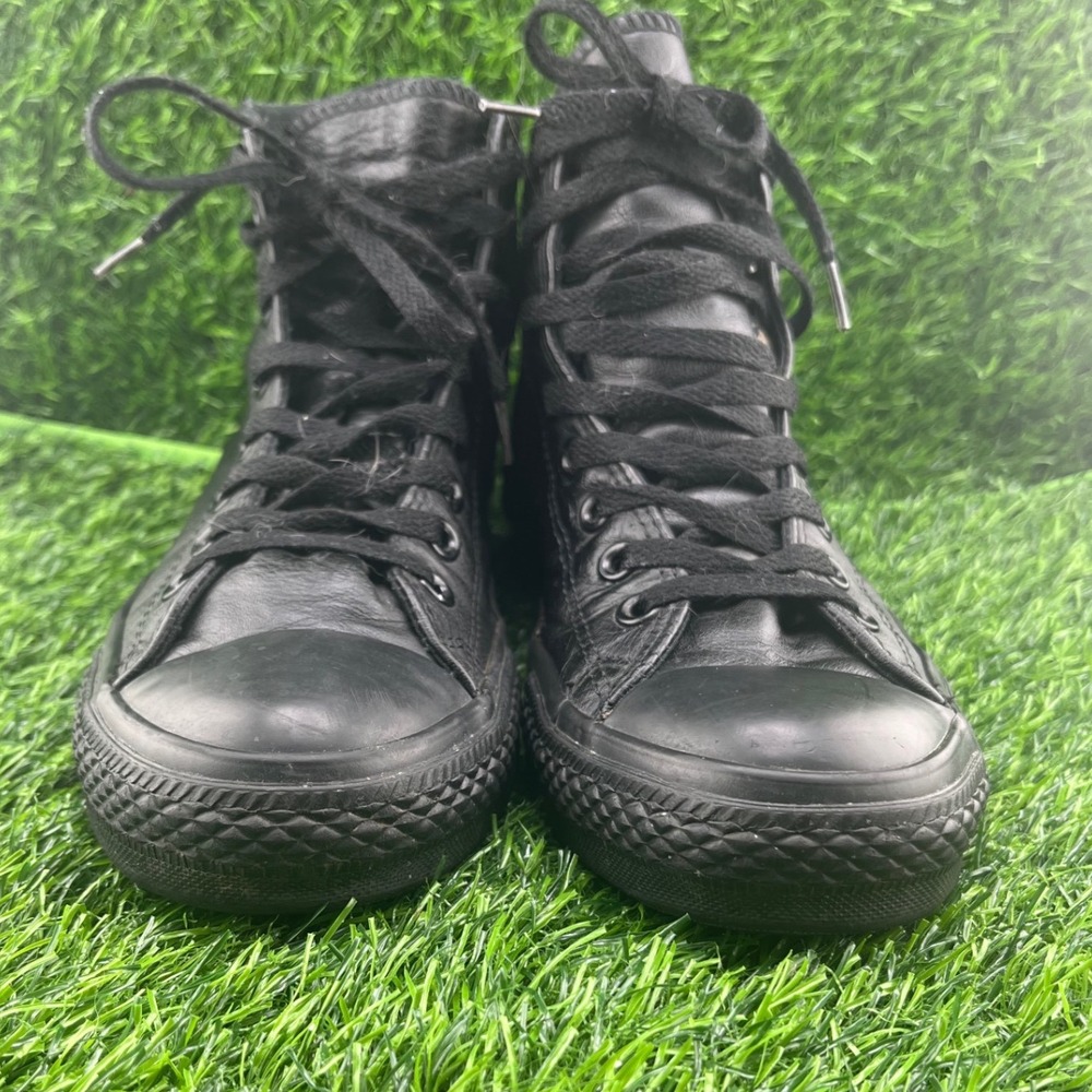 Converse Chuck Taylor All Star Leather High Top Sneakers Black Mens 7.5 Womens 9 - Picture 2 of 12